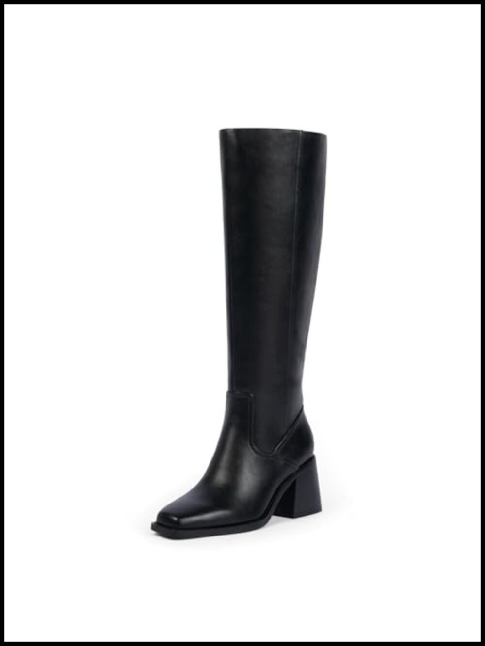 Women's Knee High Boots Square Toe Chunky Heel Zip Tall Boots Faux Leather